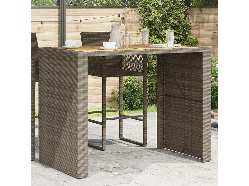 Mesa alta jardín superficie madera ratán PE gris 145x80x110 cm