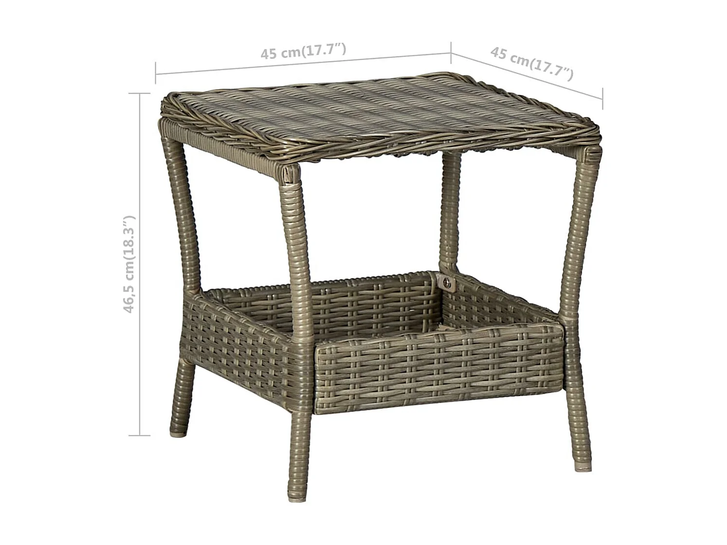 Mesa de jardim em vime PE 45x45x46,5 cm castanho