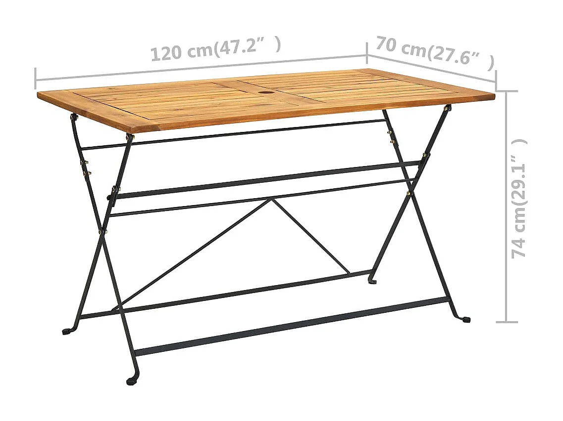 Tavolo da Giardino Pieghevole 120x70x74cm in Massello di Acacia