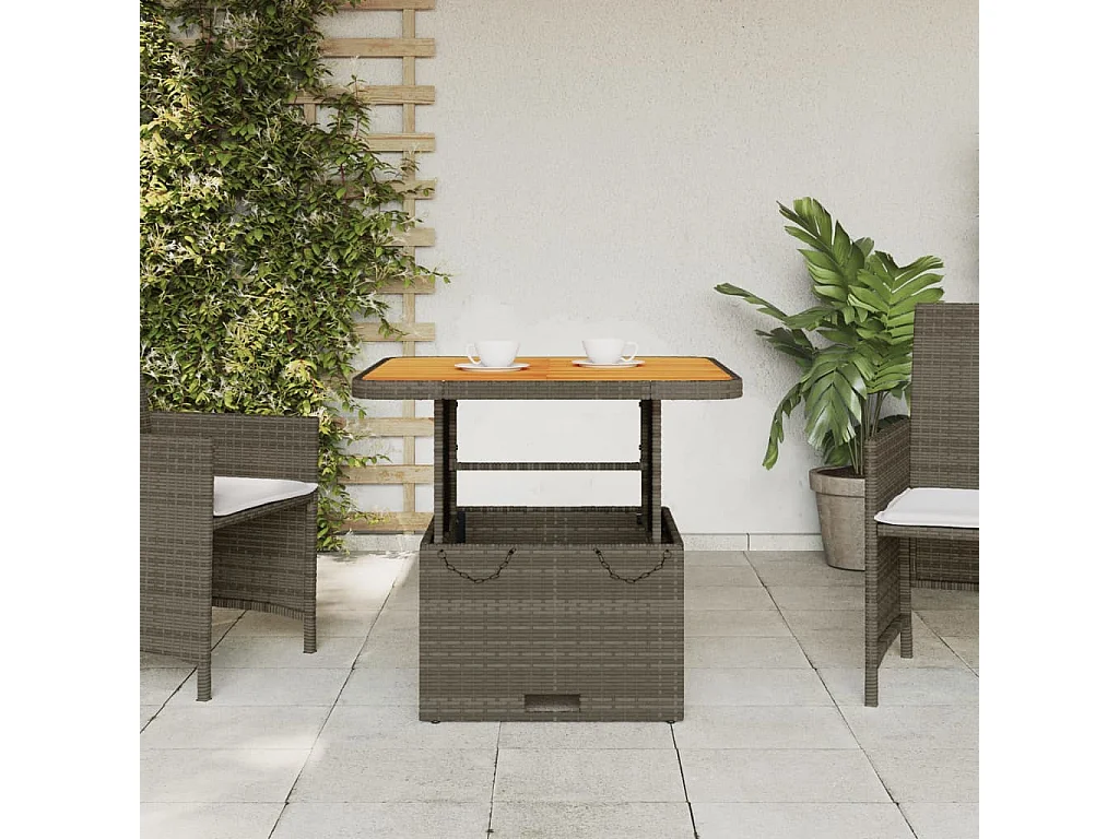 Gartentisch Grau 80x80x71 cm Poly Rattan und Akazienholz