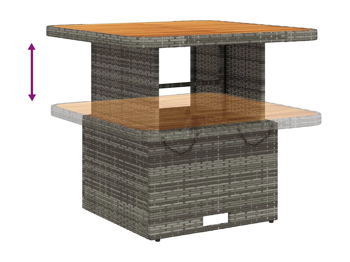 Table de jardin gris 80x80x71 cm résine tressée et bois acacia