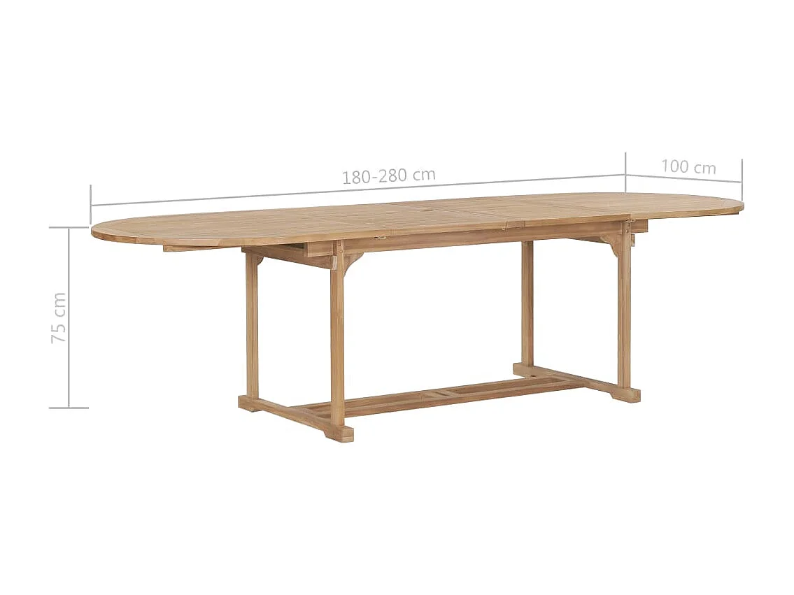 Table extensible de jardin 180-280x100x75 cm Teck solide Ovale
