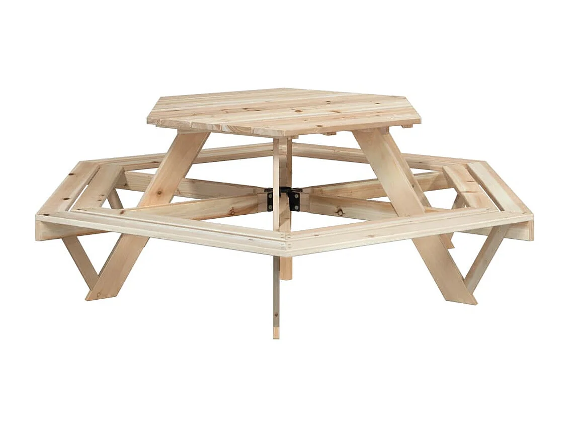 Table de pique-nique pour 6 enfants avec bancs hexagonal sapin