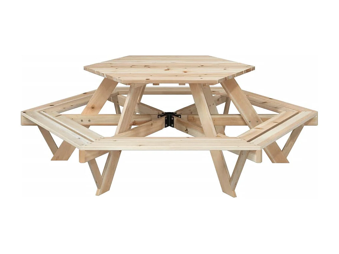 Table de pique-nique pour 6 enfants avec bancs hexagonal sapin