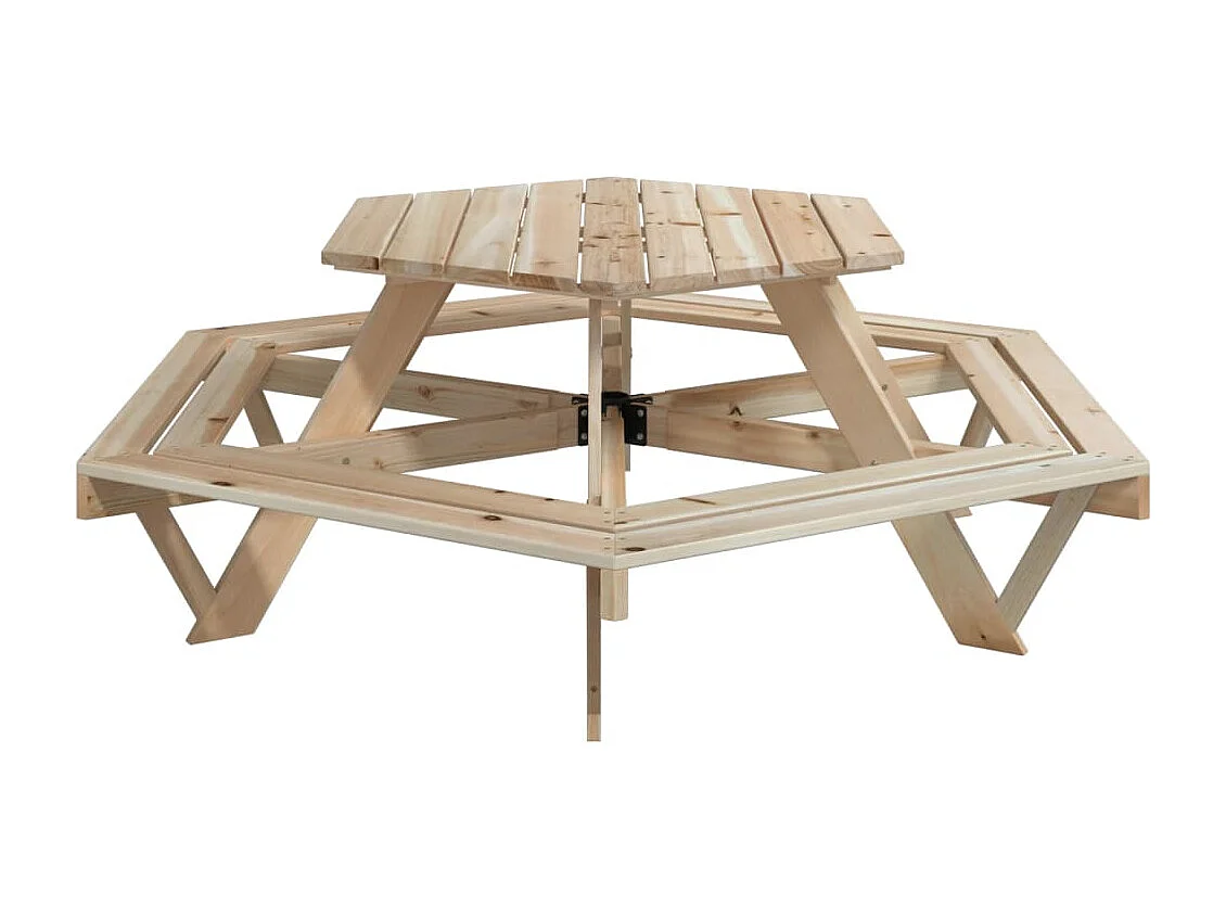 Table de pique-nique pour 6 enfants avec bancs hexagonal sapin