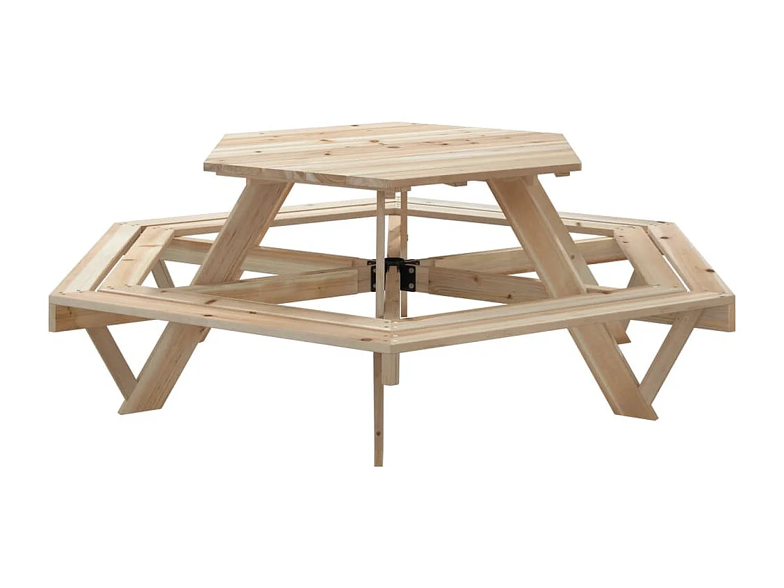 Table de pique-nique pour 6 enfants avec bancs hexagonal sapin