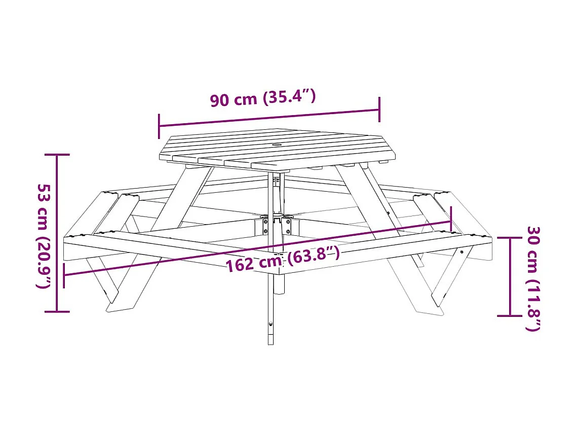 Table de pique-nique pour 6 enfants avec bancs hexagonal sapin