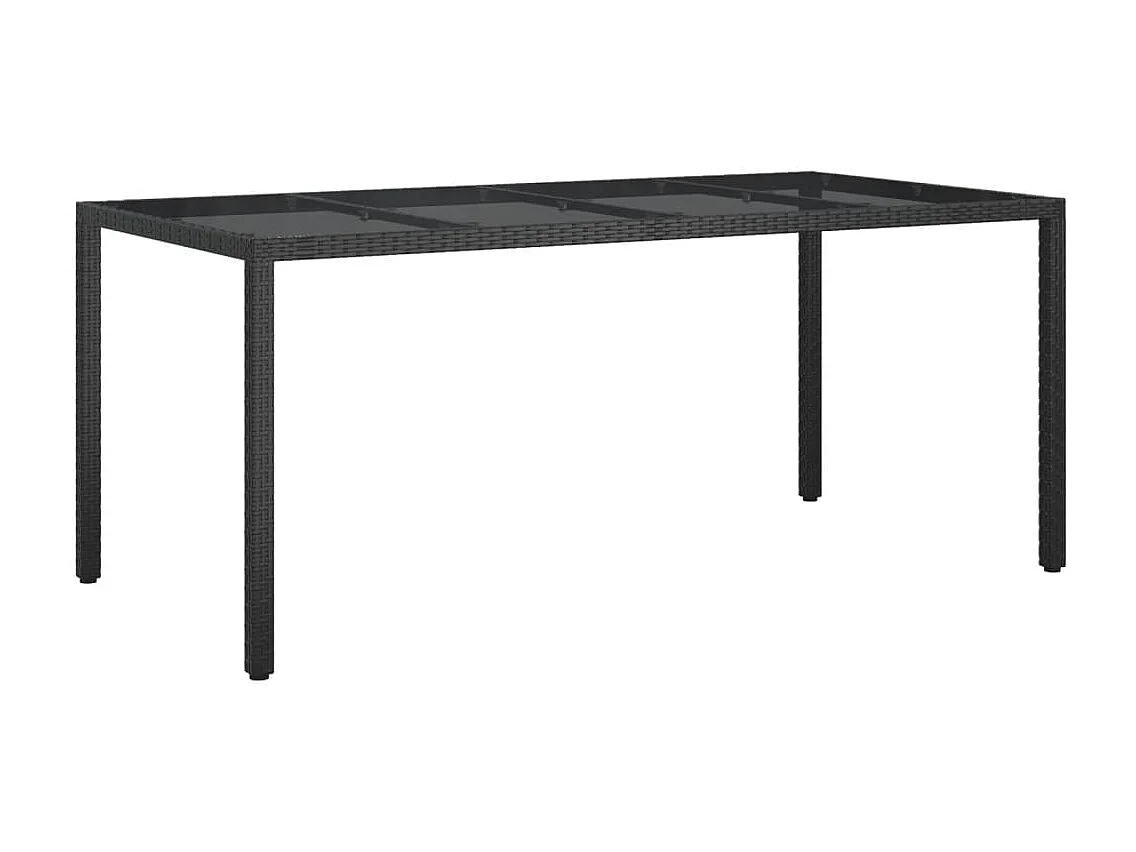 Table de jardin Noir 190x90x75 cm Verre trempé/résine tressée
