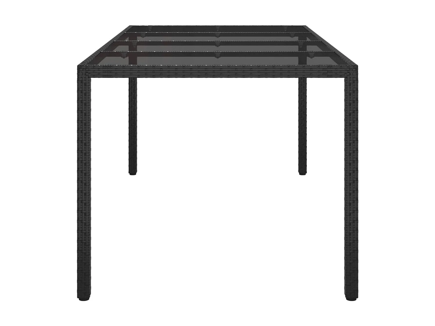 Table de jardin Noir 190x90x75 cm Verre trempé/résine tressée