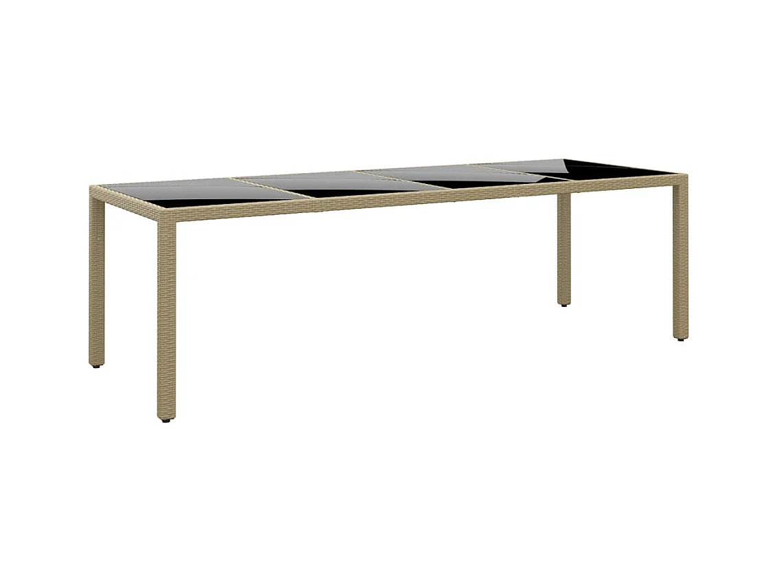 Table de jardin avec dessus en verre beige résine tressée