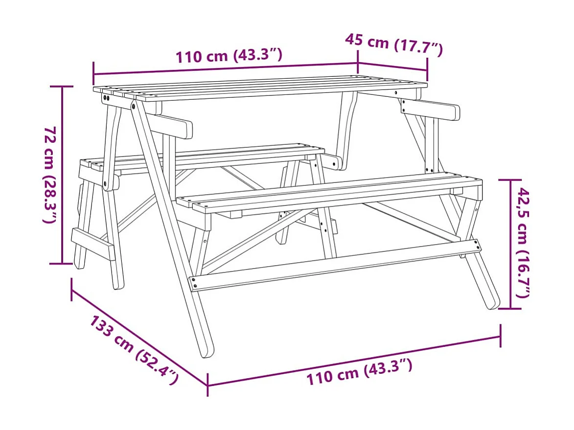 Picknicktafel met banken 2-in-1 ombouwbaar massief vurenhout