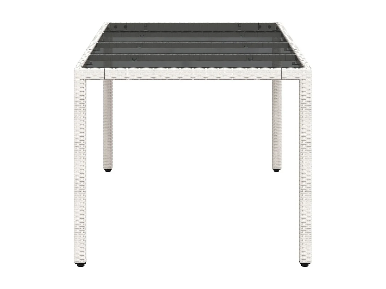 Mesa de jardín superficie de vidrio ratán PE blanco 190x90x75cm
