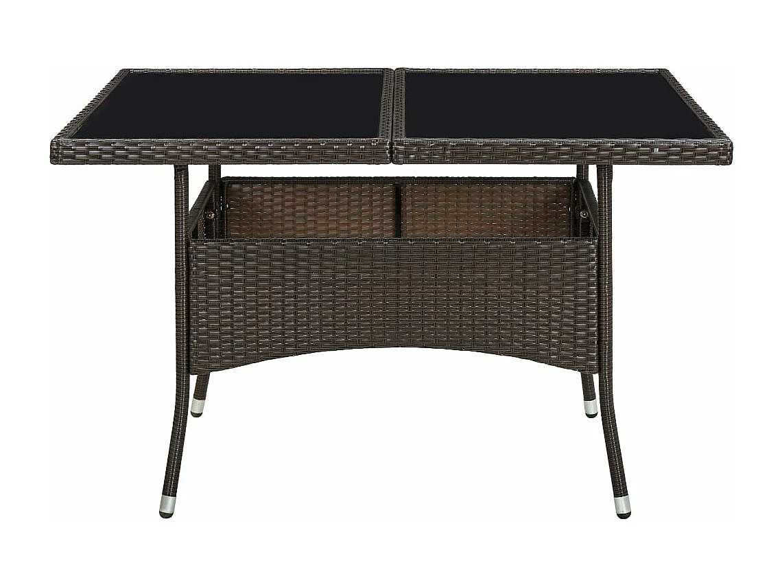 Tavolo da Pranzo da Giardino Marrone in Polyrattan e Vetro