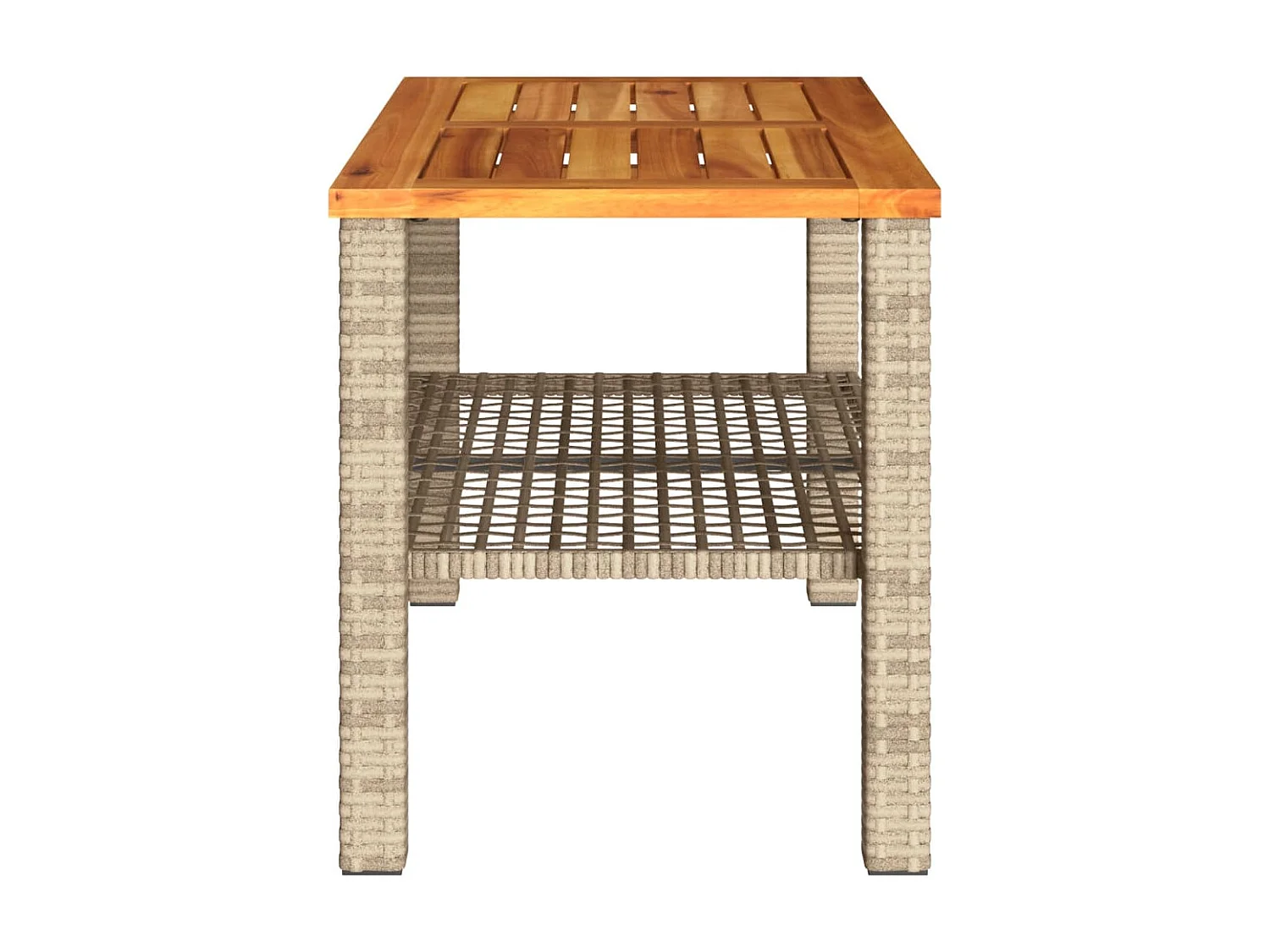 Table de jardin beige 70x38x42 cm résine tressée et bois acacia