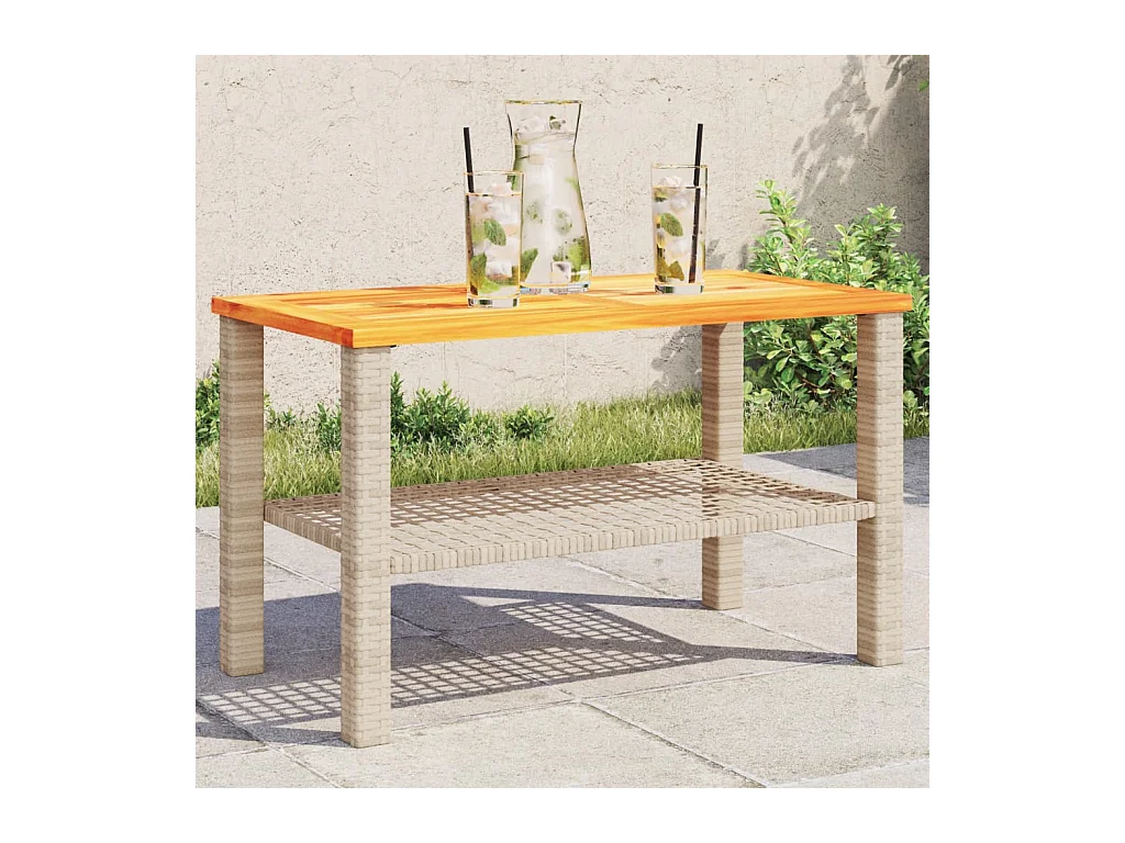 Gartentisch Beige 70x38x42 cm Poly Rattan Akazienholz