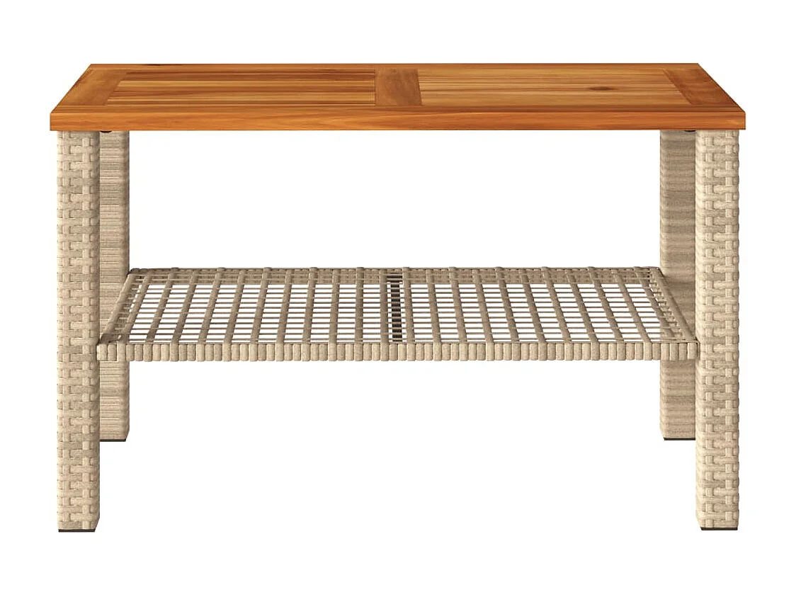 Table de jardin beige 70x38x42 cm résine tressée et bois acacia