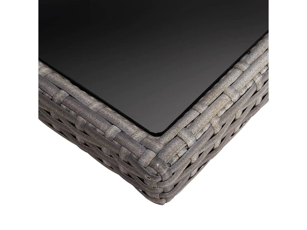 Mesa de jantar para exterior vime PE e vidro cinzento