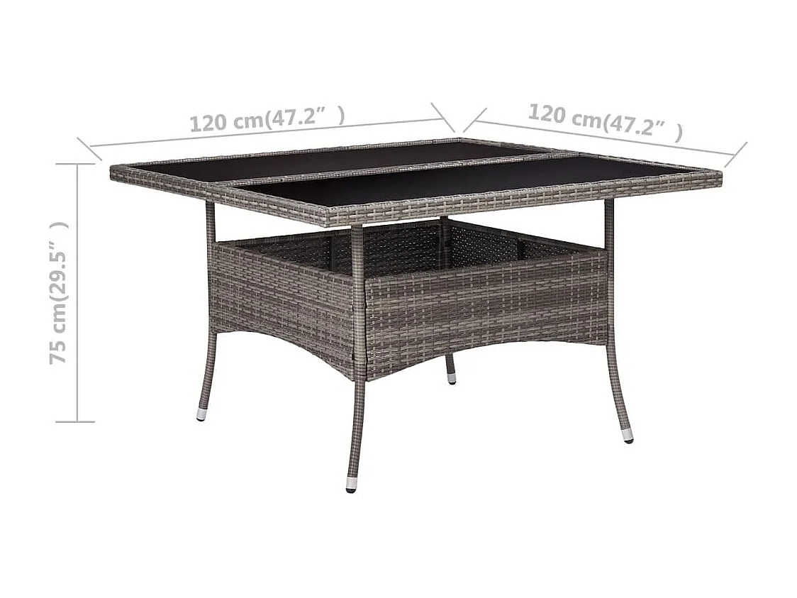 Table à manger d'extérieur Gris Résine tressée et verre