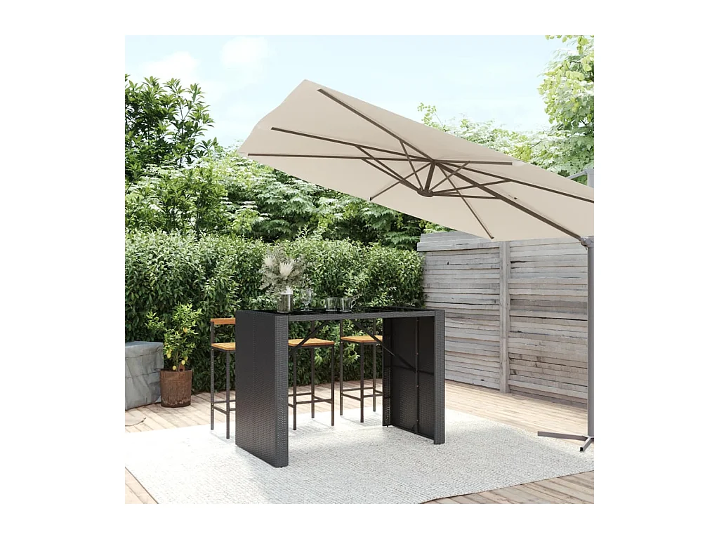 Table de bar et dessus en verre noir 145x80x110 cm poly rotin