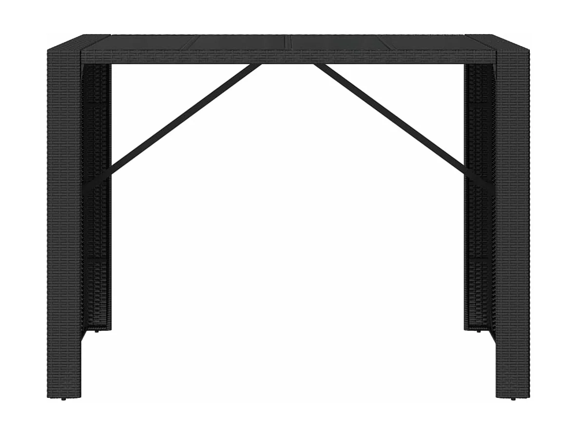 Table de bar et dessus en verre noir 145x80x110 cm poly rotin