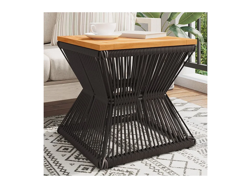 Tavolino Base in Filo Metallico Nero 38x38x38cm Massello Acacia