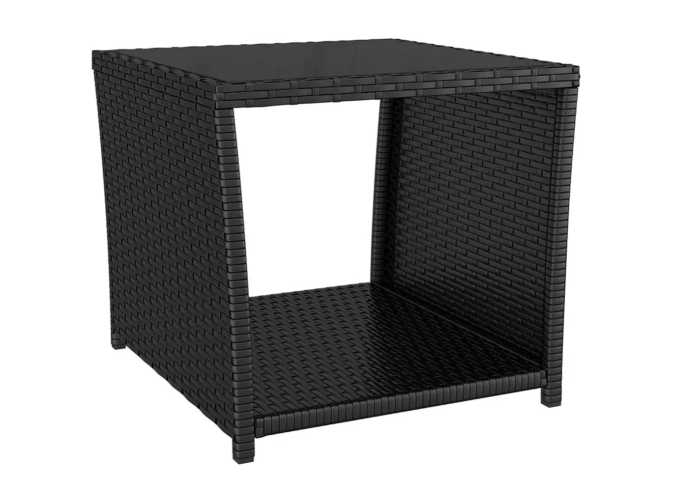 Beistelltisch mit Glasplatte Schwarz Poly Rattan & Hartglas