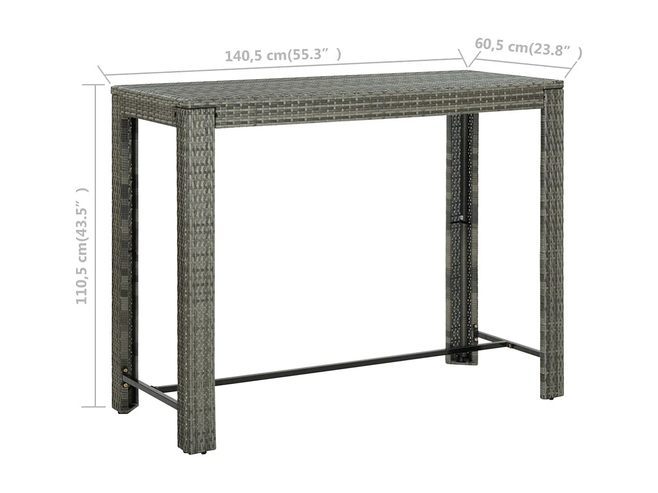 Tavolo Bar da Giardino Grigio 140,5x60,5x110,5 cm in Polyrattan
