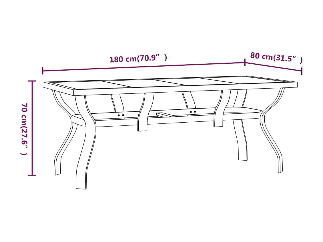 Mesa de jardín acero y vidrio negro 180x80x70 cm