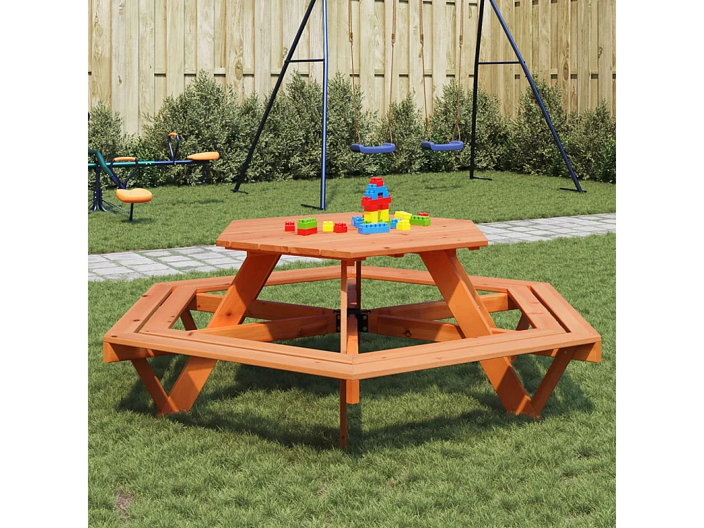 Picknicktisch mit Bänken für 6 Kinder Sechseckig Tannenholz