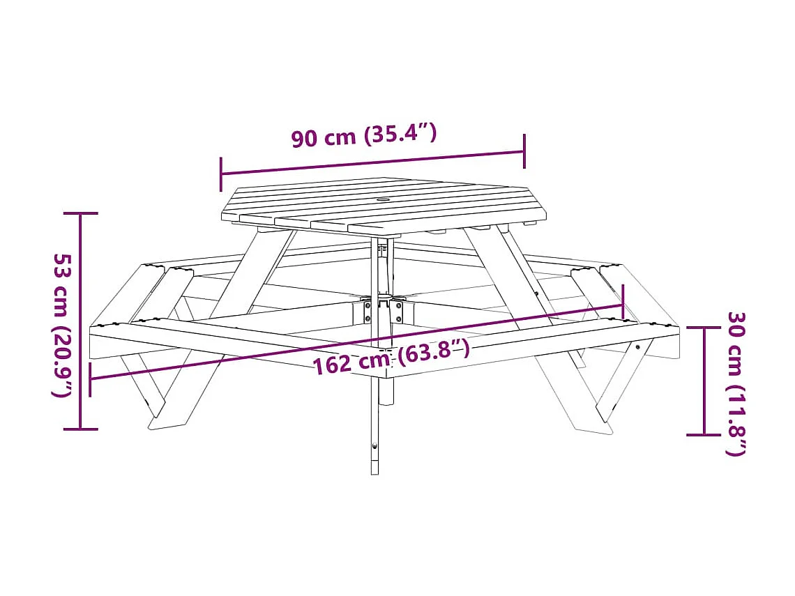 Picknicktisch mit Bänken für 6 Kinder Sechseckig Tannenholz