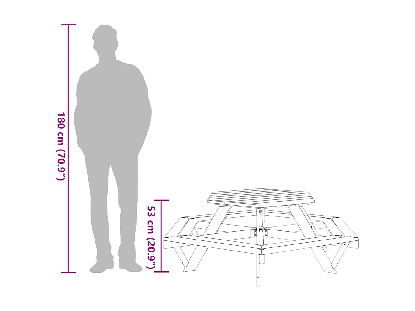 Picknicktisch mit Bänken für 6 Kinder Sechseckig Tannenholz