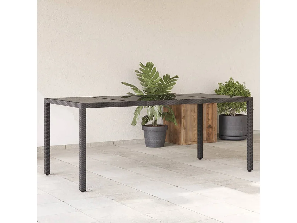 Mesa de jardim com tampo de vidro 190x90x75 cm vime PE preto
