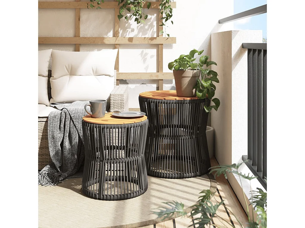 Garten-Beistelltische 2 Stk. mit Holzplatte Grau Poly Rattan