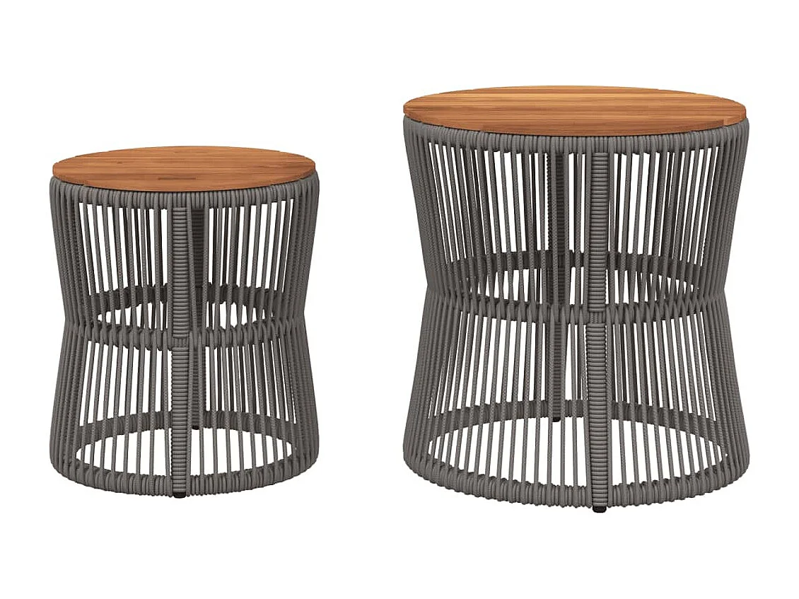Garten-Beistelltische 2 Stk. mit Holzplatte Grau Poly Rattan