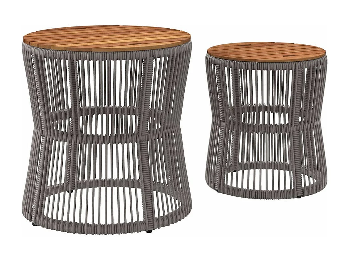 Garten-Beistelltische 2 Stk. mit Holzplatte Grau Poly Rattan