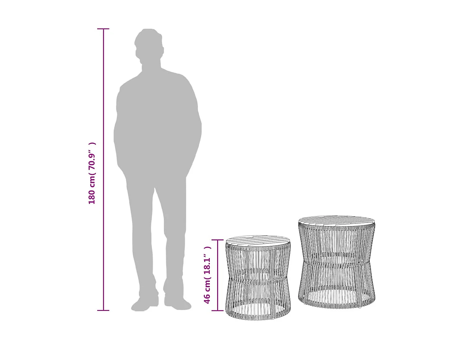 Garten-Beistelltische 2 Stk. mit Holzplatte Grau Poly Rattan