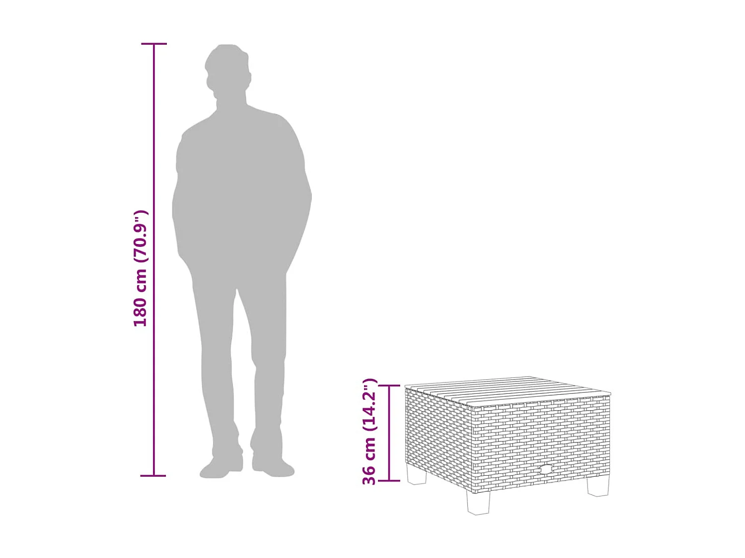 Mesa de jardín ratán PE y madera acacia negro 55x55x36 cm