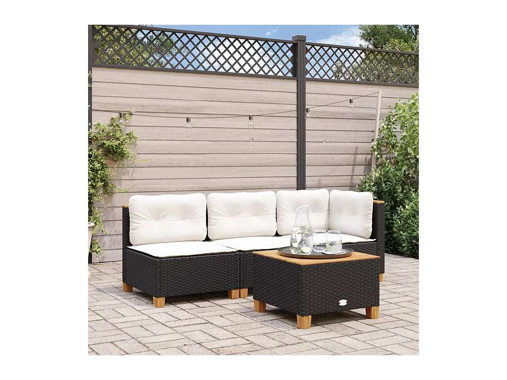 Tuintafel 55x55x36 cm poly rattan en acaciahout zwart