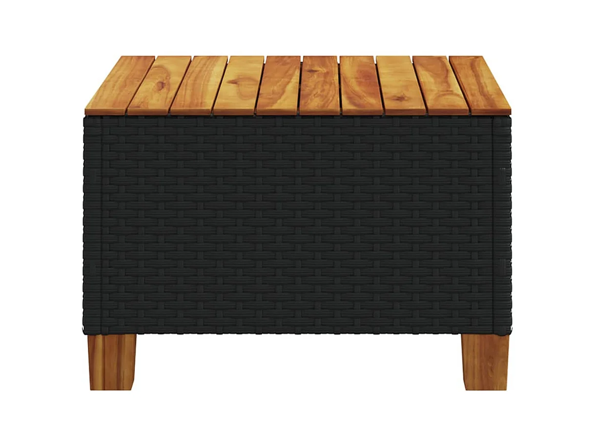 Table de jardin noir 55x55x36 cm résine tressée et bois acacia