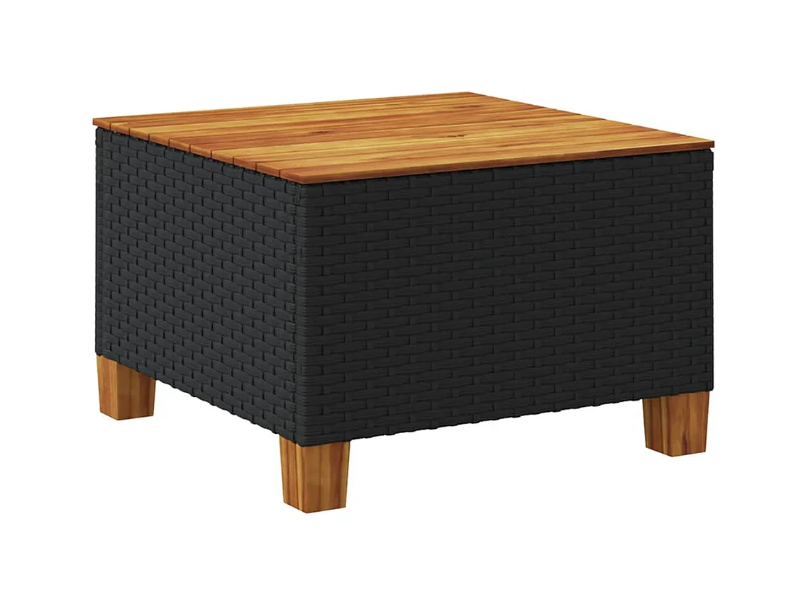Table de jardin noir 55x55x36 cm résine tressée et bois acacia