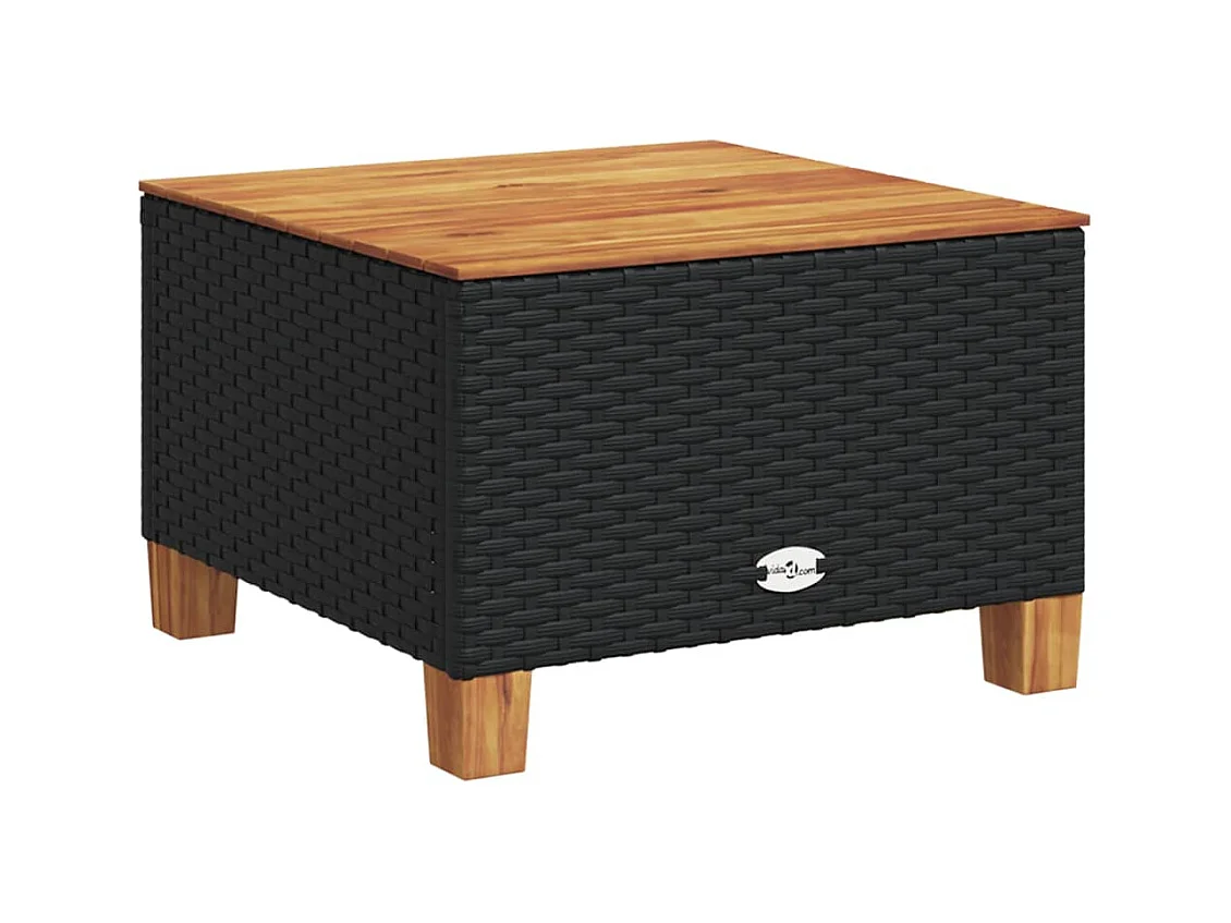 Table de jardin noir 55x55x36 cm résine tressée et bois acacia