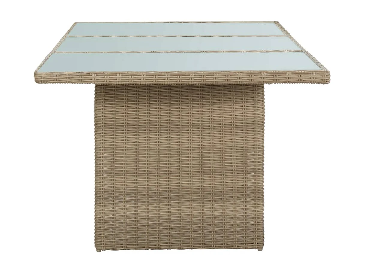 Mesa de jantar jardim 200x100x74 cm vidro e vime PE castanho