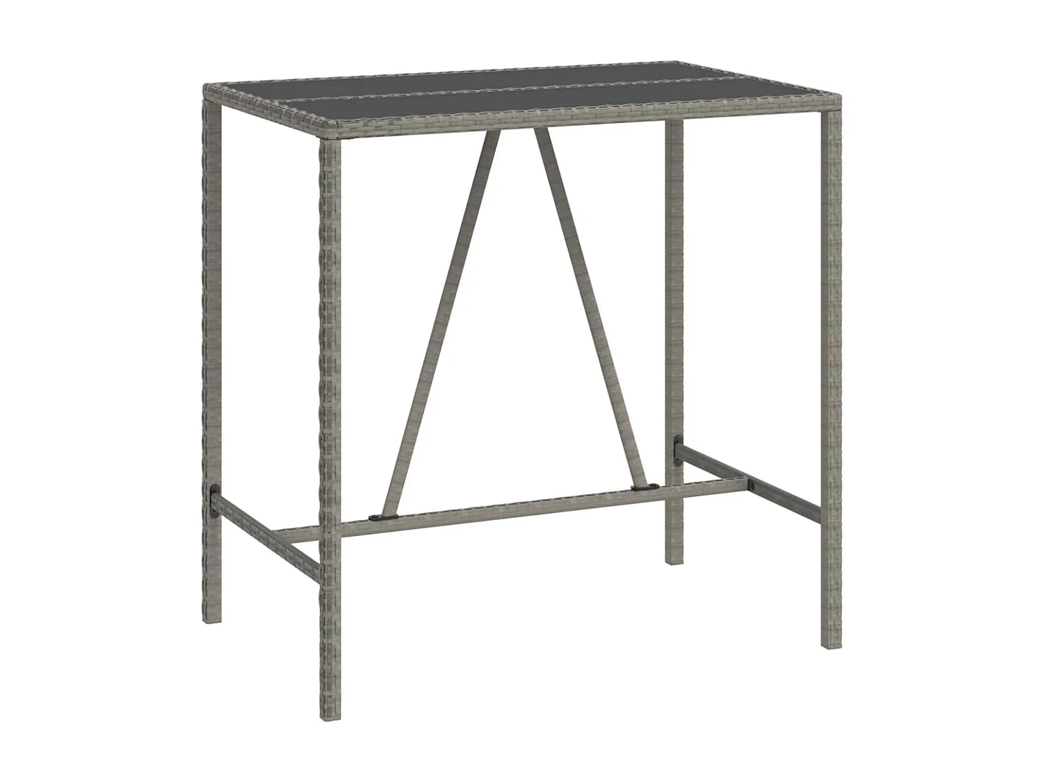 Table de bar et dessus en verre gris 110x70x110 cm poly rotin