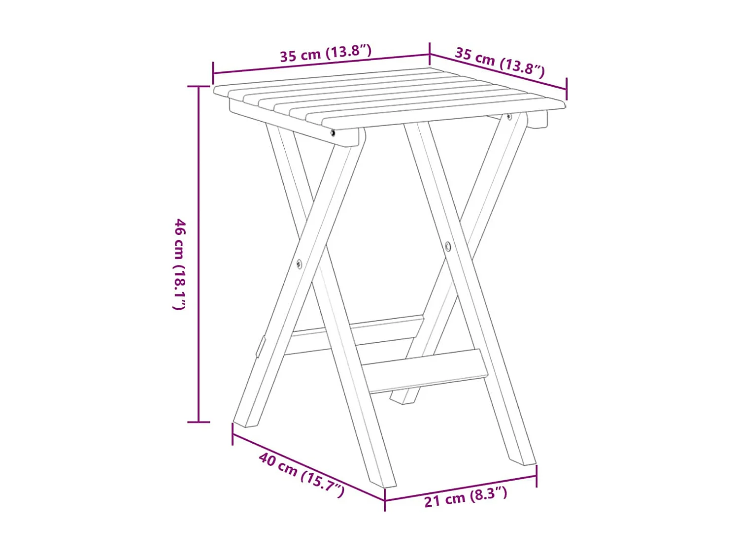 Table d’appoint pliable marron bois de peuplier massif