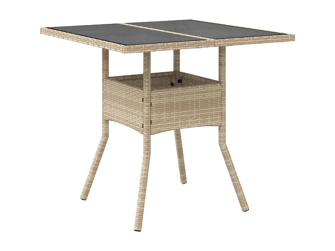 Table de jardin dessus en verre beige 80x80x75cm résine tressée