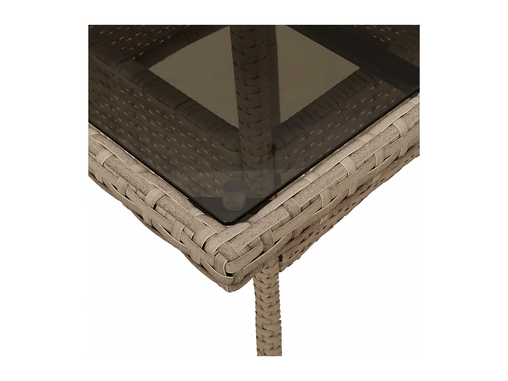 Table de jardin dessus en verre beige 80x80x75cm résine tressée