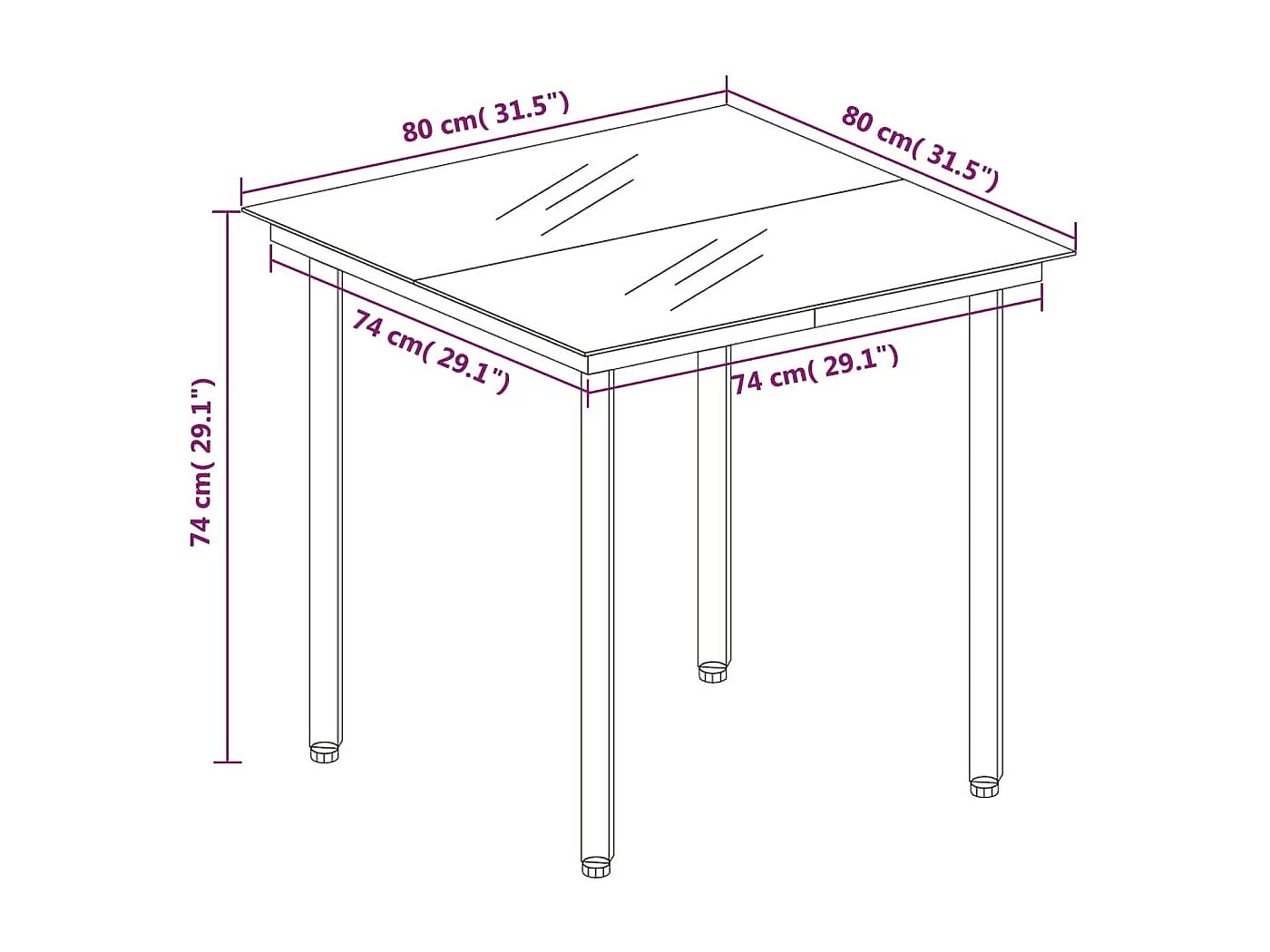 Table à dîner de jardin Noir 80x80x74 cm Acier et verre