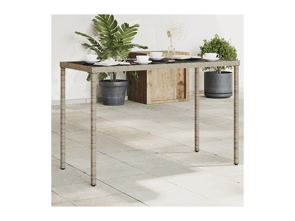 Tavolo da Giardino Piano in Vetro Grigio 115x54x74cm Polyrattan