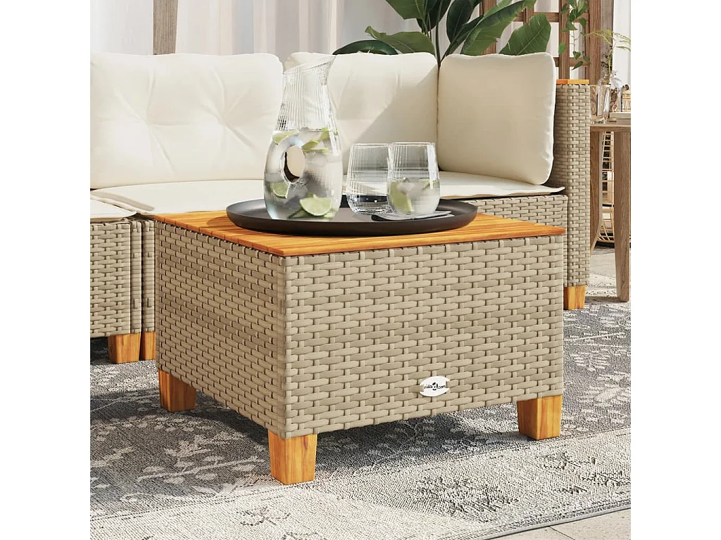 Table de jardin beige 55x55x36 cm résine tressée et bois acacia