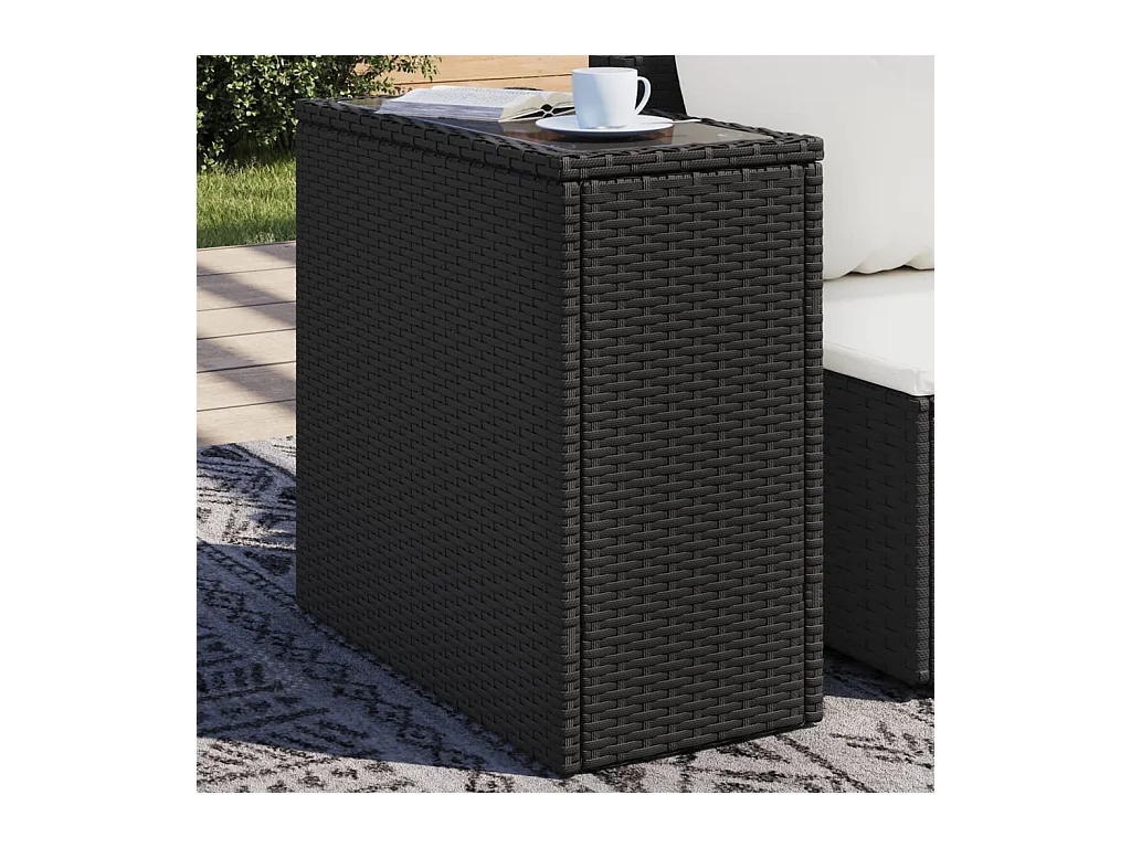 Table d'appoint de jardin avec dessus en verre noir rotin